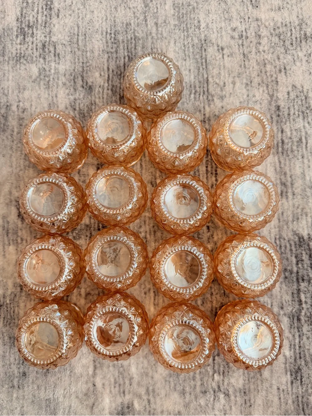 Set of 17 Vintage Style Pink Pressed Glass Votive Candle Holders Diamond Pattern